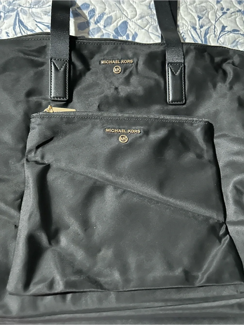 Michael Kors Black Nylon Tote with Gold Accent